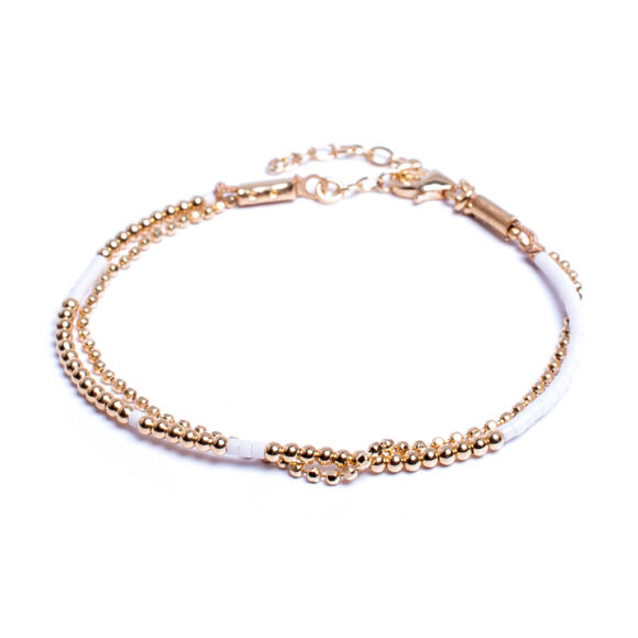 Bracelet souple blanc et or avec chaîne en Argent doré - Pibla