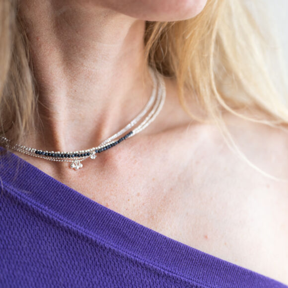 Collier en saphir noir et perles facettées Argent 925-Aya – Image 5