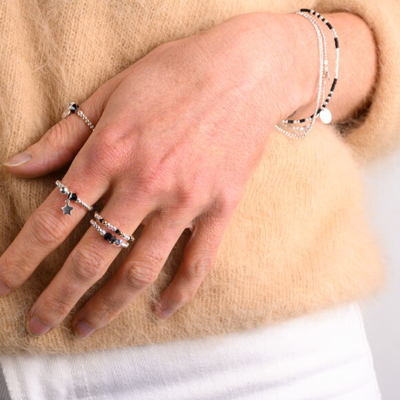 Bague élastique en Argent 925/doré et cristaux-Leia – Image 2