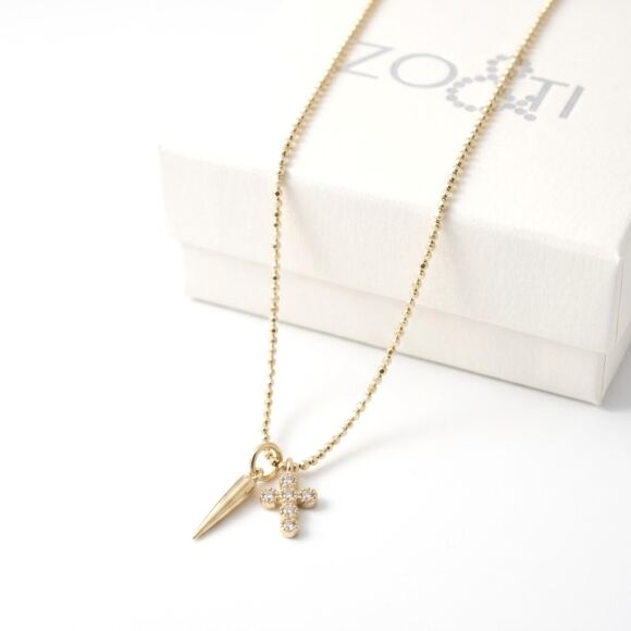 Collier en Argent 925 doré avec pendentif pointe et croix pavée-Chris