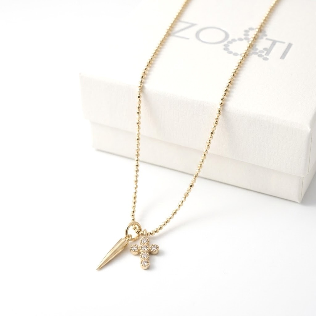 Collier en Argent 925 doré avec pendentif pointe et croix pavée-Chris
