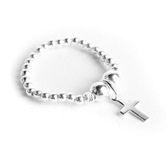 Bague élastique en Argent 925 et breloque croix-Chris – Image 4