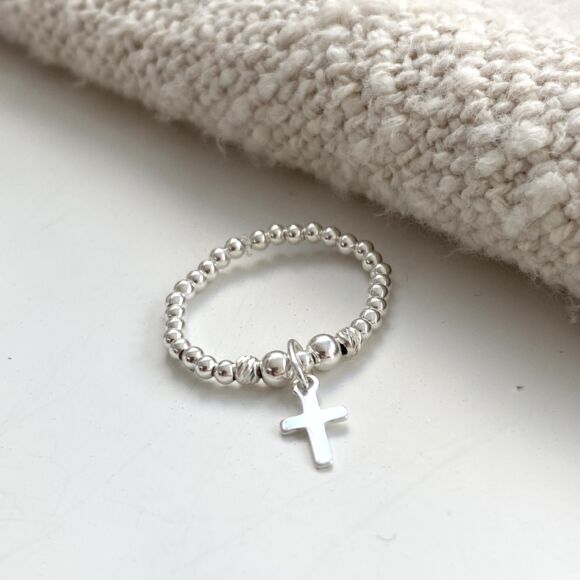 Bague élastique en Argent 925 et breloque croix-Chris