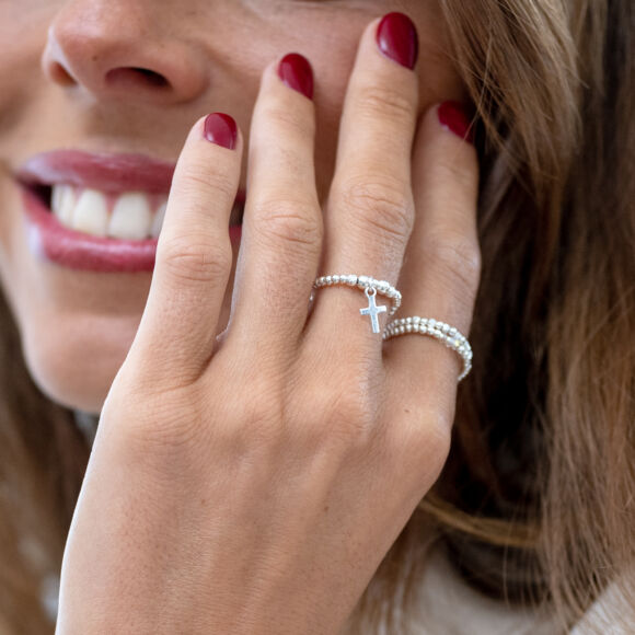 Bague élastique en Argent 925 et breloque croix-Chris – Image 2