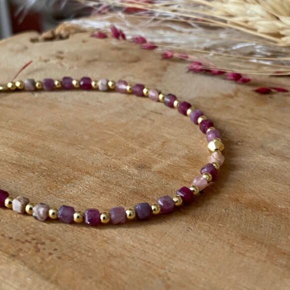 Bracelet en Tourmaline, rhodochrosite et Argent 925 doré-Rosa – Image 4