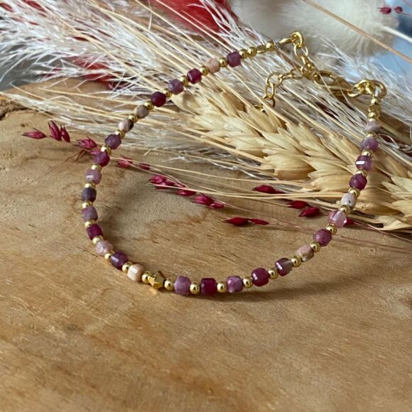 Bracelet en Tourmaline, rhodochrosite et Argent 925 doré-Rosa – Image 2