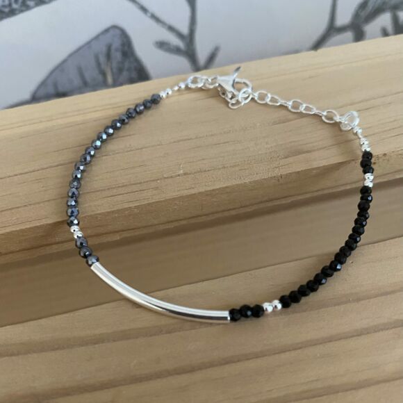 Bracelet tube lisse et perles naturelles en Argent 925-Cara – Image 4