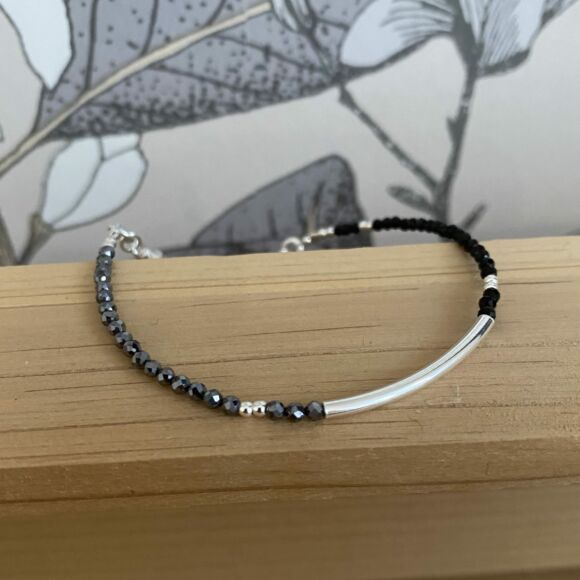 Bracelet tube lisse et perles naturelles en Argent 925-Cara – Image 3