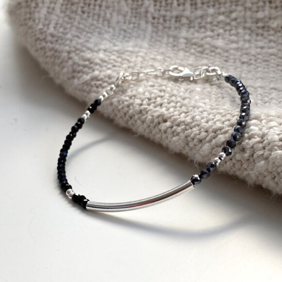 Bracelet tube lisse et perles naturelles en Argent 925-Cara