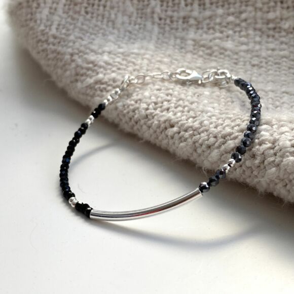 Bracelet tube lisse et perles naturelles en Argent 925-Cara