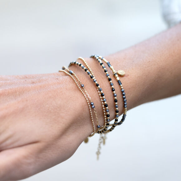 Bracelet perles et chaîne en Argent doré et pierres semi-précieuses-Jeannette – Image 4