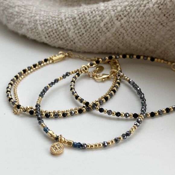 Bracelet perles et chaîne en Argent doré et pierres semi-précieuses-Jeannette – Image 3