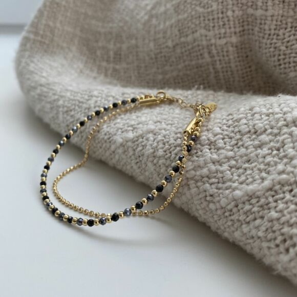 Bracelet perles et chaîne en Argent doré et pierres semi-précieuses-Jeannette