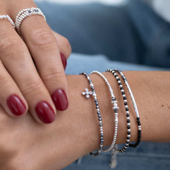 Bracelet tube lisse et perles naturelles en Argent 925-Cara – Image 2