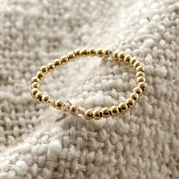 bague élastique en argent doré et cristaux doris
