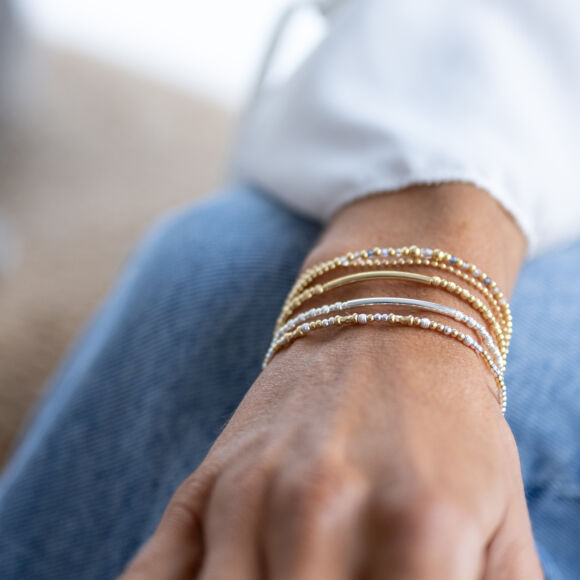 Bracelet perles, chaîne et cristaux en Argent doré - Clara – Image 2