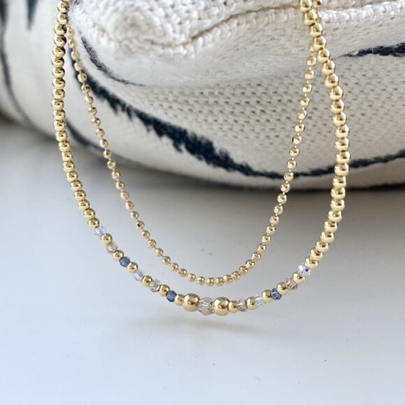 Bracelet perles, chaîne et cristaux en Argent doré - Clara