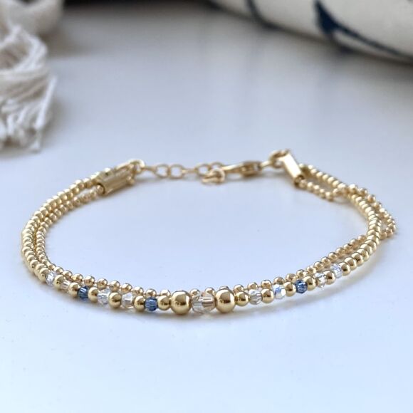 Bracelet perles, chaîne et cristaux en Argent doré - Clara – Image 3