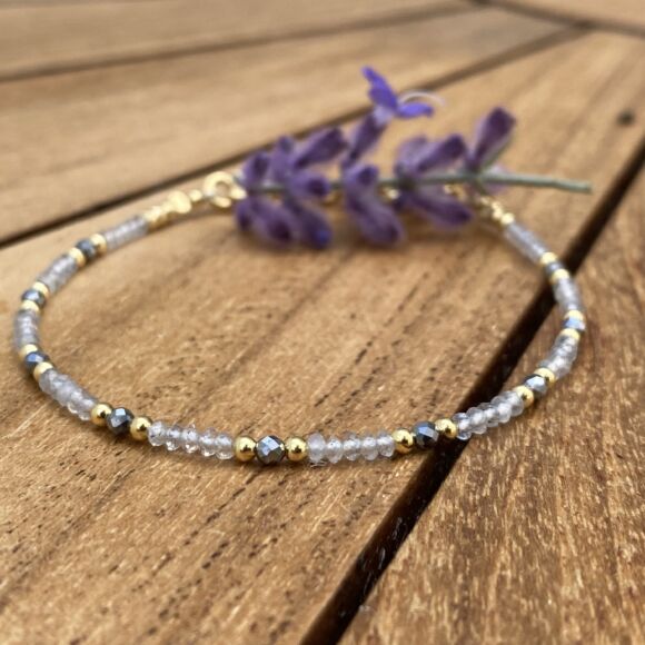 Bracelet perles en Argent doré et Labradorite - Ora – Image 3