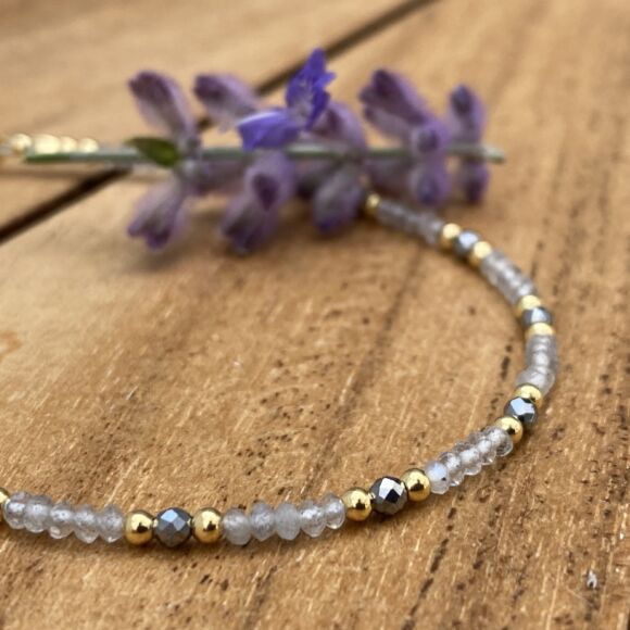 Bracelet perles en Argent doré et Labradorite - Ora – Image 4