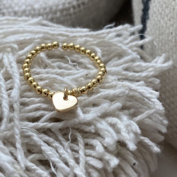 Bague élastique en Argent 925 ou Argent doré breloque coeur-Love – Image 4