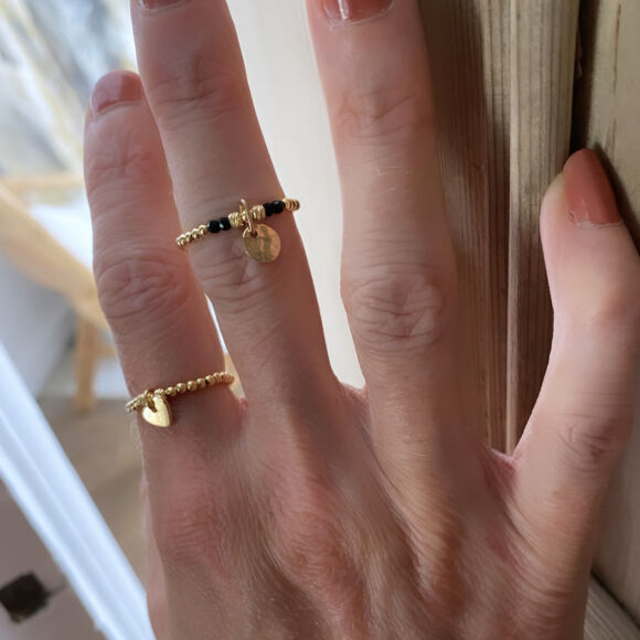 Bague élastique en Argent 925 ou Argent doré breloque coeur-Love – Image 2
