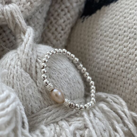 Bague élastique en Argent 925 et perle d'eau douce-Perle – Image 3