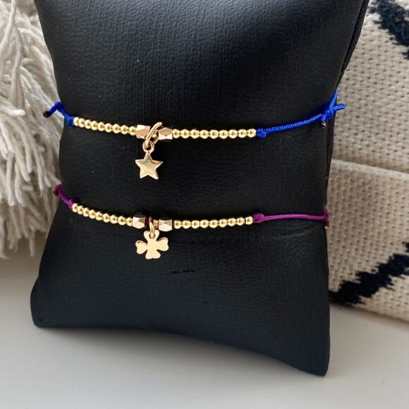 Bracelet en Argent doré et breloque sur cordon-Rio