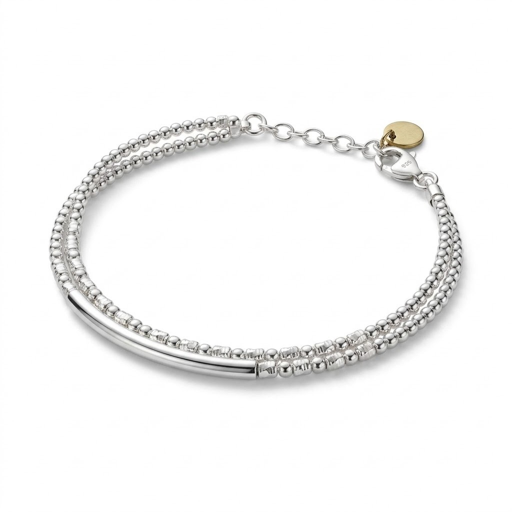 Bracelet double en perles et tube lisse - Romane