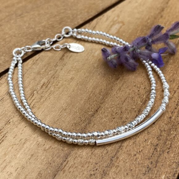 Bracelet double en perles et tube lisse - Romane