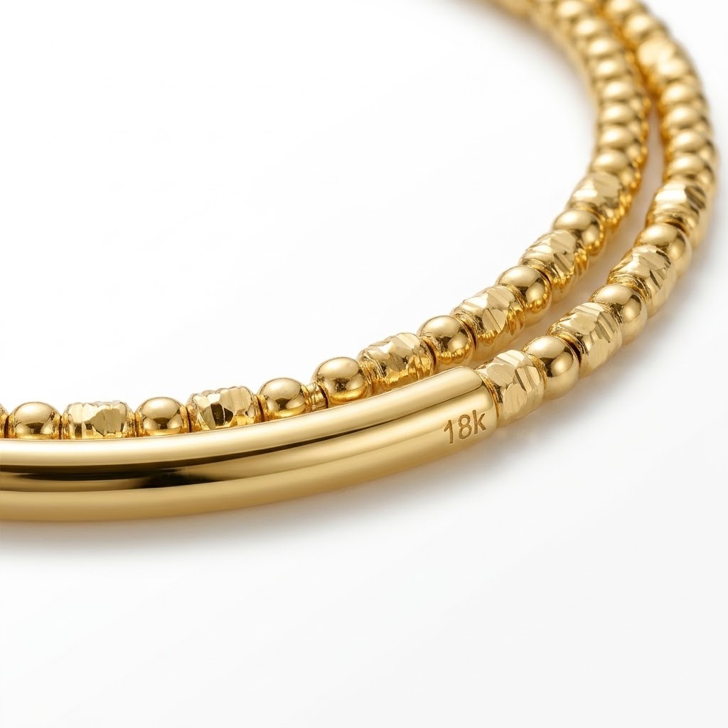 Bracelet double en perles et tube lisse en Argent doré - Romane – Image 3