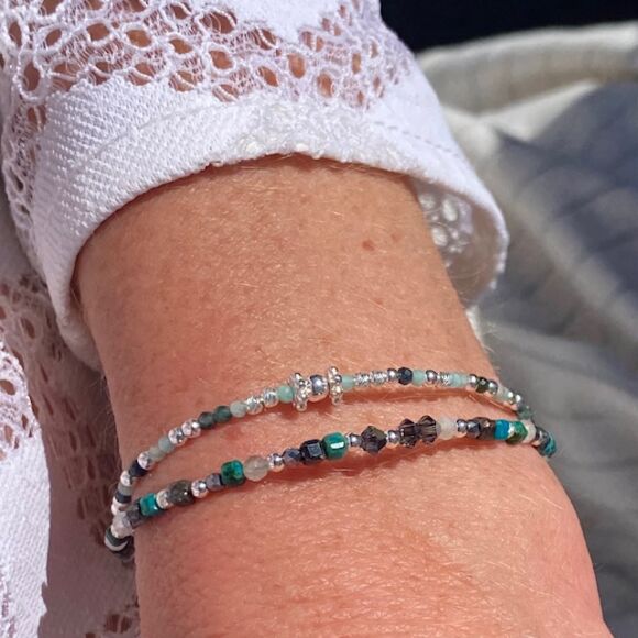 Bracelet en Argent, tourmaline et Amazonite Pietra