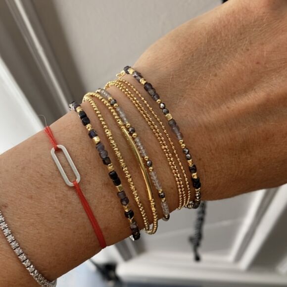 Bracelet double en perles et tube lisse en Argent doré - Romane – Image 2
