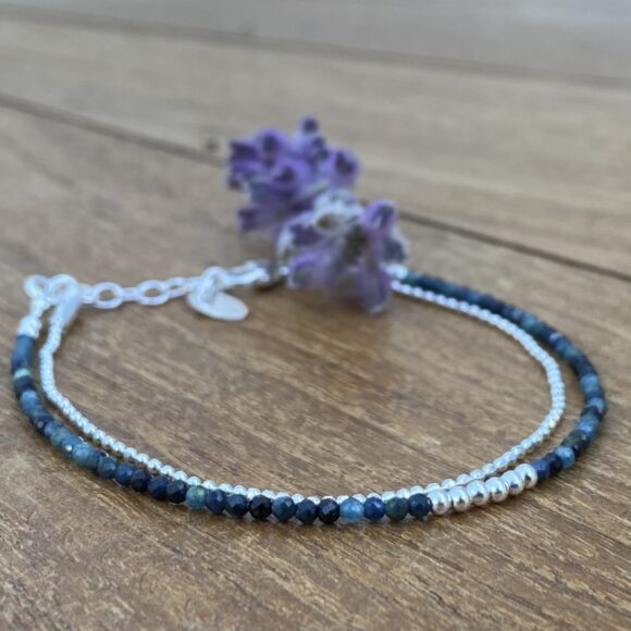 Bracelet perles argent et Tourmaline bleu - Cobalt