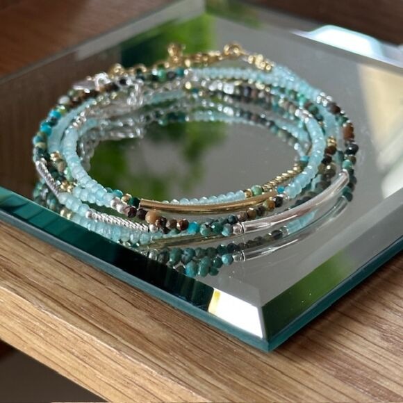 Bracelet double tour en amazonite et turquoise - Pietra