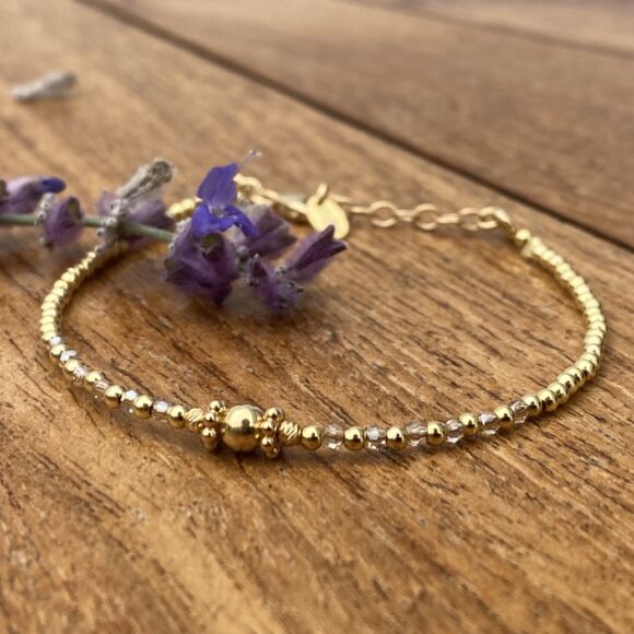 Bracelet en Argent doré, cristaux et perles - Justine
