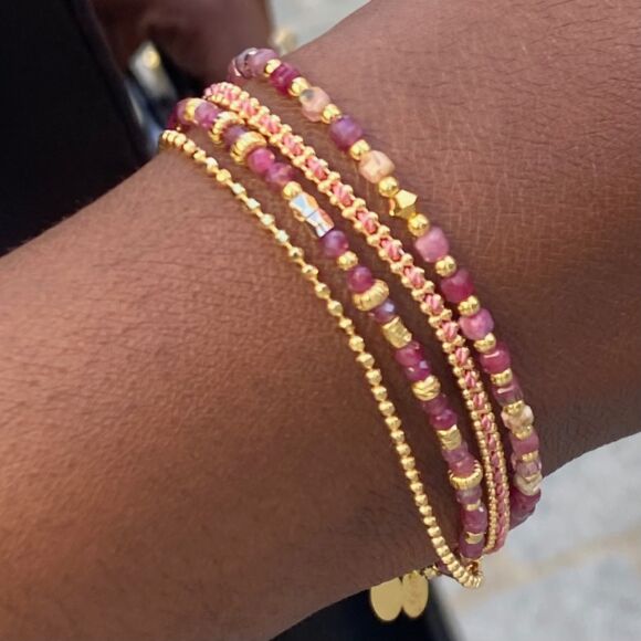Bracelet en Tourmaline, rhodochrosite et Argent 925 doré-Rosa