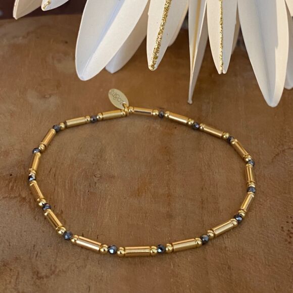 Bracelet élastique en Argent doré et pierres grises - Elie