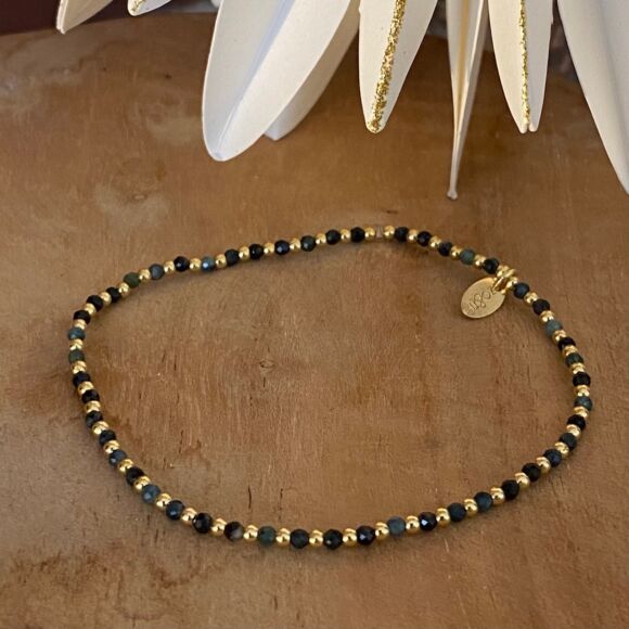 Bracelet élastique perle en Argent et pierre Tourmaline - Ela
