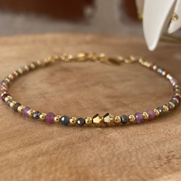 Bracelet en rubis et saphir rouges et Argent doré-Sarah