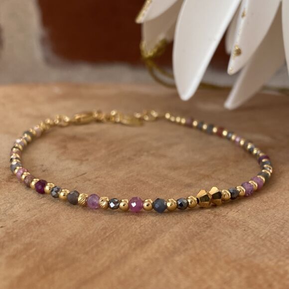 Bracelet en rubis et saphir rouges et Argent doré-Sarah – Image 5
