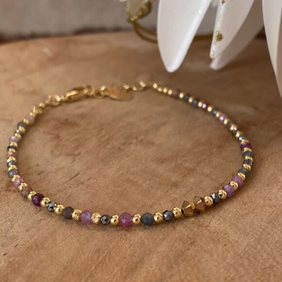 Bracelet en rubis et saphir rouges et Argent doré-Sarah – Image 3