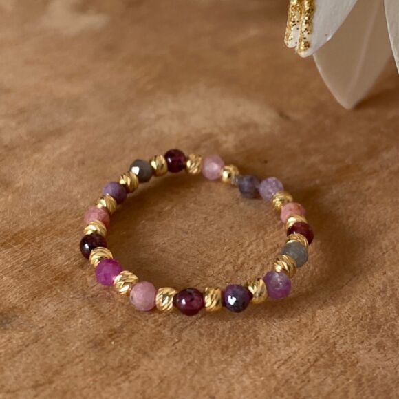 Bague élastique en pierres naturelles et Argent doré - Sarah – Image 3