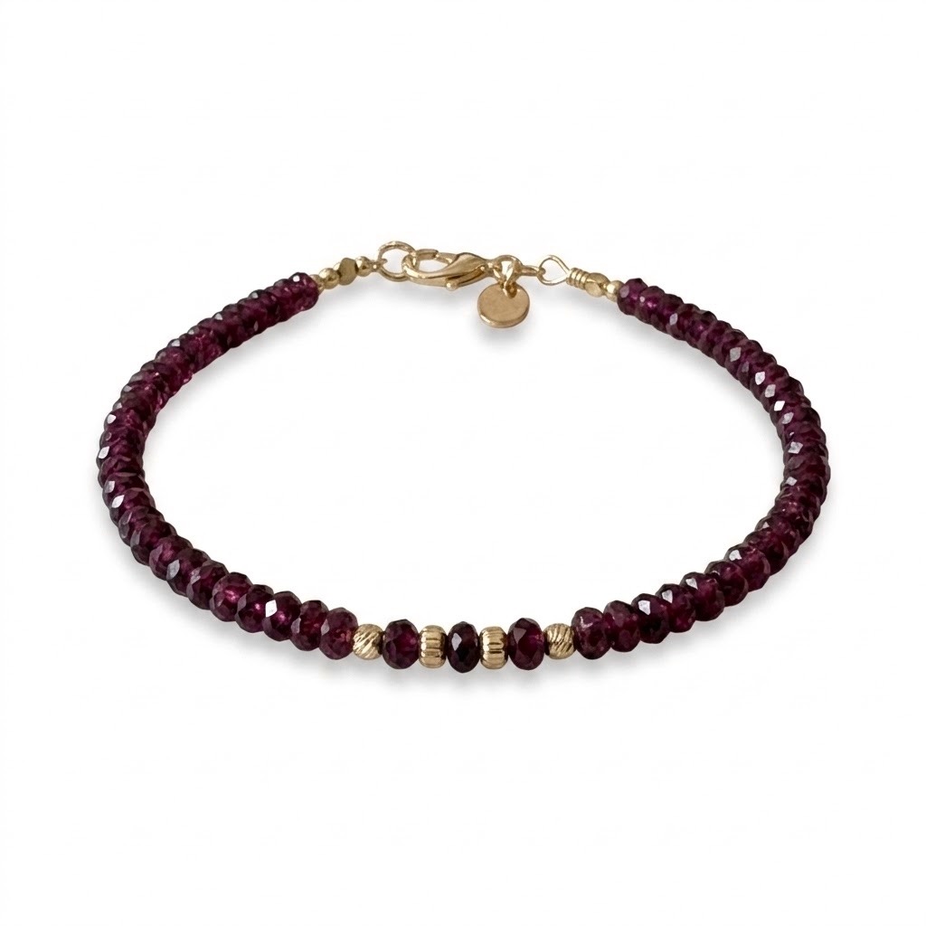 Bracelet en grenat véritable et Argent doré-Sophie