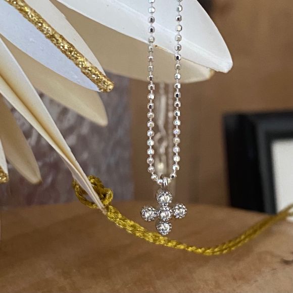 Collier ras du cou en Argent 925 avec croix pavée zircon-Ava