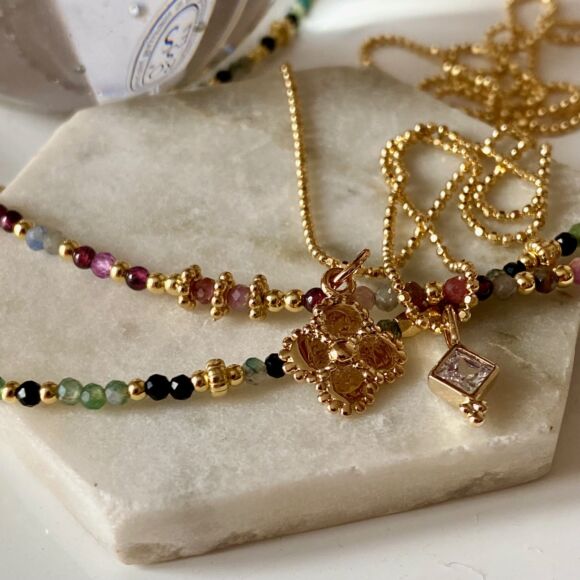 Collier en pierres semi-précieuses et Argent doré-Sarah