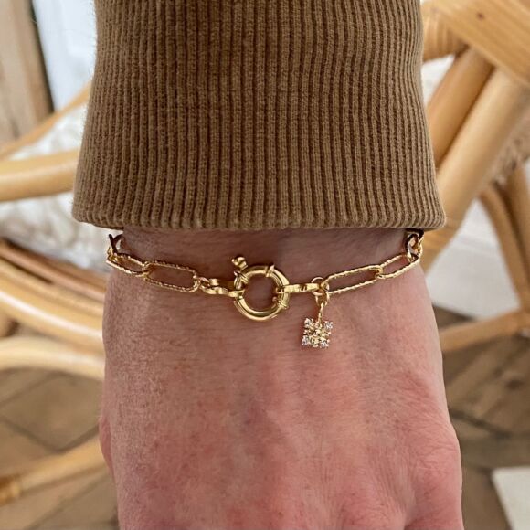 Bracelet maille rectangulaire diamantée XL en Argent doré-Ginette – Image 2