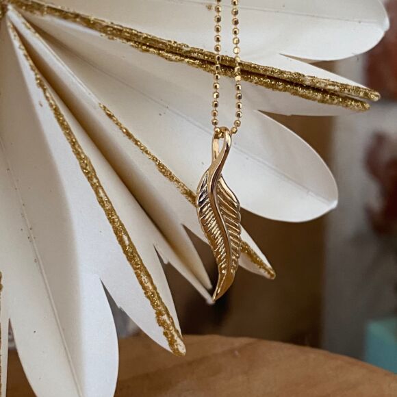 Collier long en Argent doré pendentif plume-Paloma – Image 2