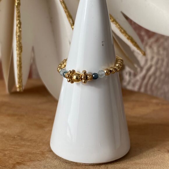Bague élastique en Argent doré et pierres naturelles-Ali – Image 4