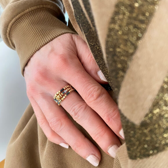 Bague élastique en Argent doré et pierres naturelles-Ali – Image 2